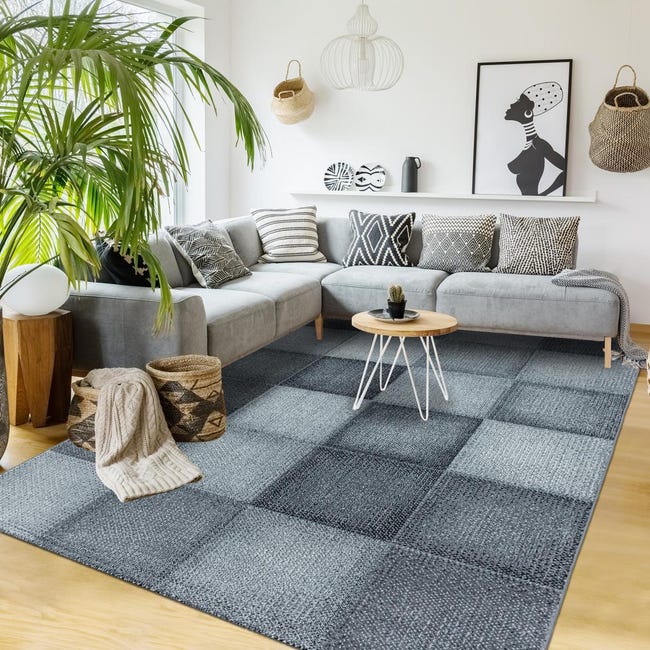 the carpet Pearl - Tappeto moderno a pelo corto, per soggiorno e camera da letto, motivo geometrico, a quadri, 140 x 200 cm, colore beige the carpet Pearl - Tappeto moderno a pelo corto, per soggiorno e camera da letto, motivo geometrico, a quadri, 140 x 200 cm, colore beige