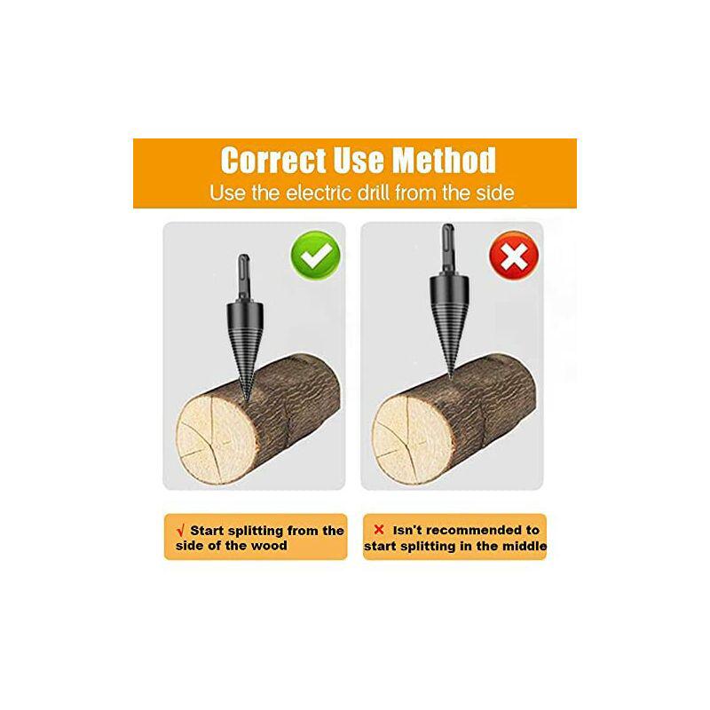 Foret de Fendage de Bois,Foret À Bois pour Fendre du Bois 42mm, Durable Outil De Broyage De Bois De Cône De Vis De Fendage avec 3 Poignées de Forage - 3