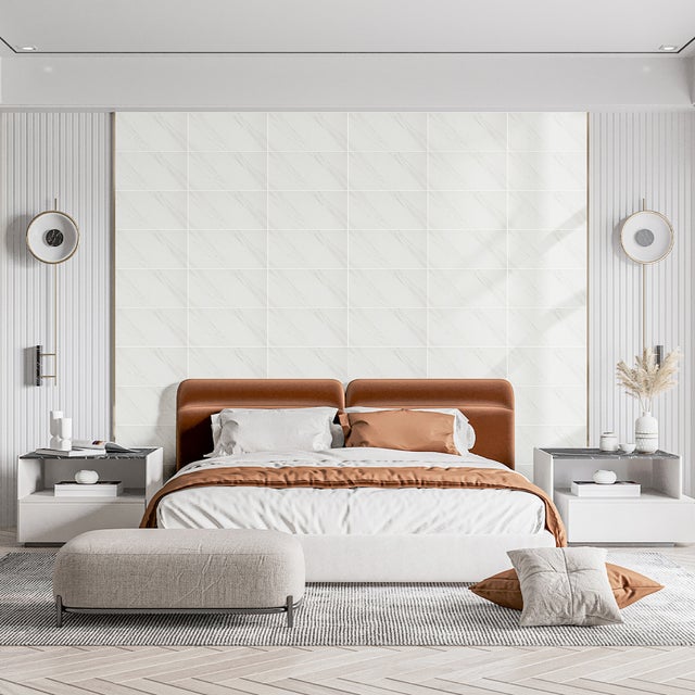 Zestaw 10 samoprzylepnych paneli ściennych 8801 60×30 cm PET imitacja białego marmuru