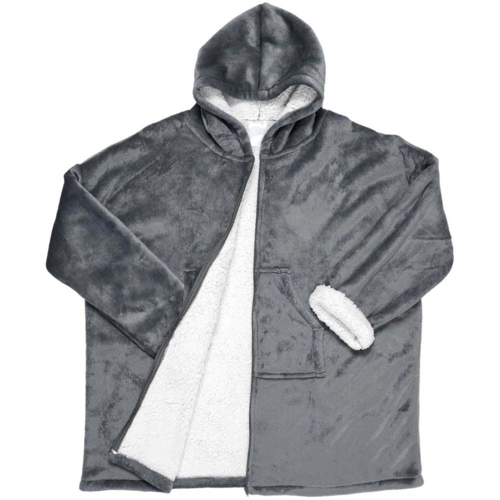 Plaid - HOME DECO FACTORY - Ultraconfortable - Sherpa - Gris et blanc - 7