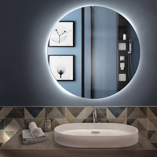 STYLE GLASS Specchio Bagno Rotondo GIANT 80 cm, Specchio Parete Made in Italy, Telaio in Lamiera, Kit Fissaggio Murale Incluso