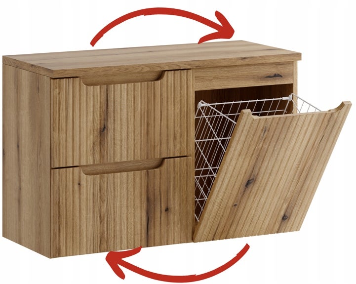 Szafka łazienkowa Nova 100 cm dab Evoke z blatem kosz na pranie