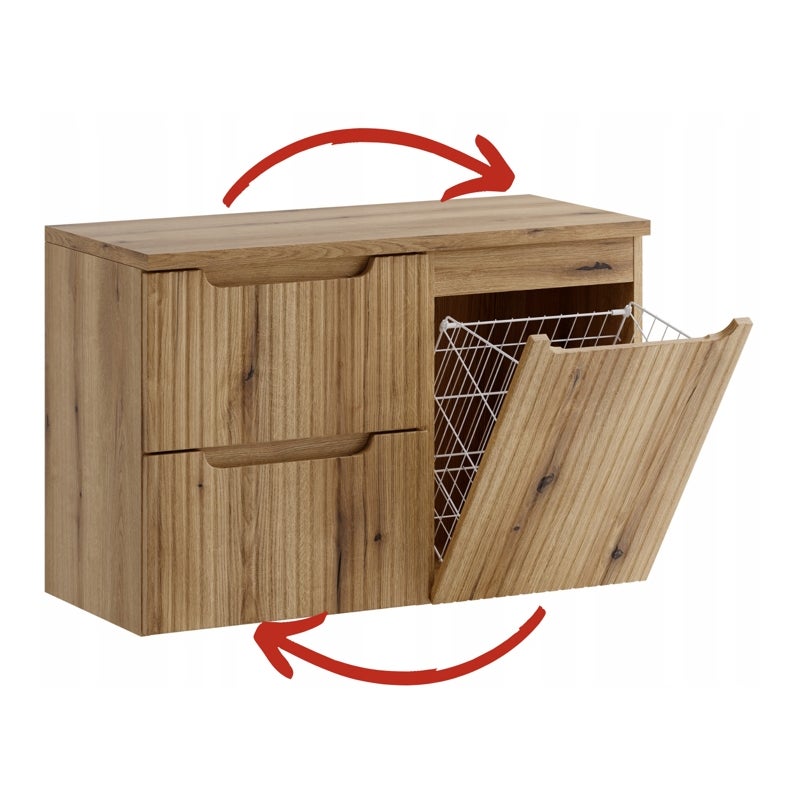 Szafka łazienkowa Nova 100 cm dab Evoke z blatem kosz na pranie