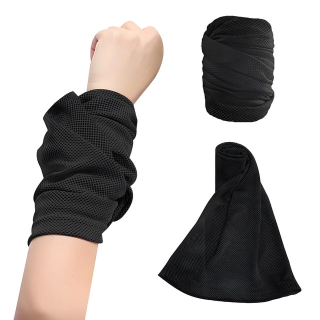 Lot de 4 Bracelets sport rafraîchissants, serviettes pour cou et visage en microfibre, absorbants et respirants, pour le yoga et la course - noir