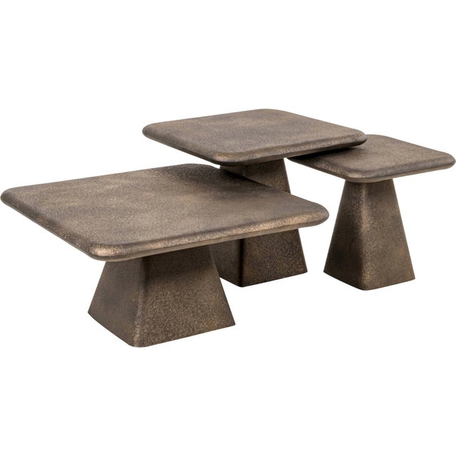 Table basse design dorée avec piètement sculptural en métal 70 x 70 x 35 cm doré effet bronze patiné