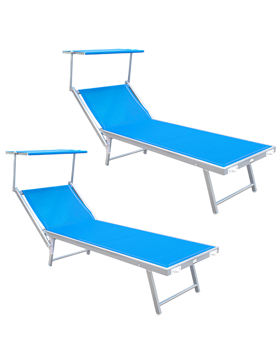 2pz Lettino Prendisole Mare LUXURIOUS Parasole Alluminio