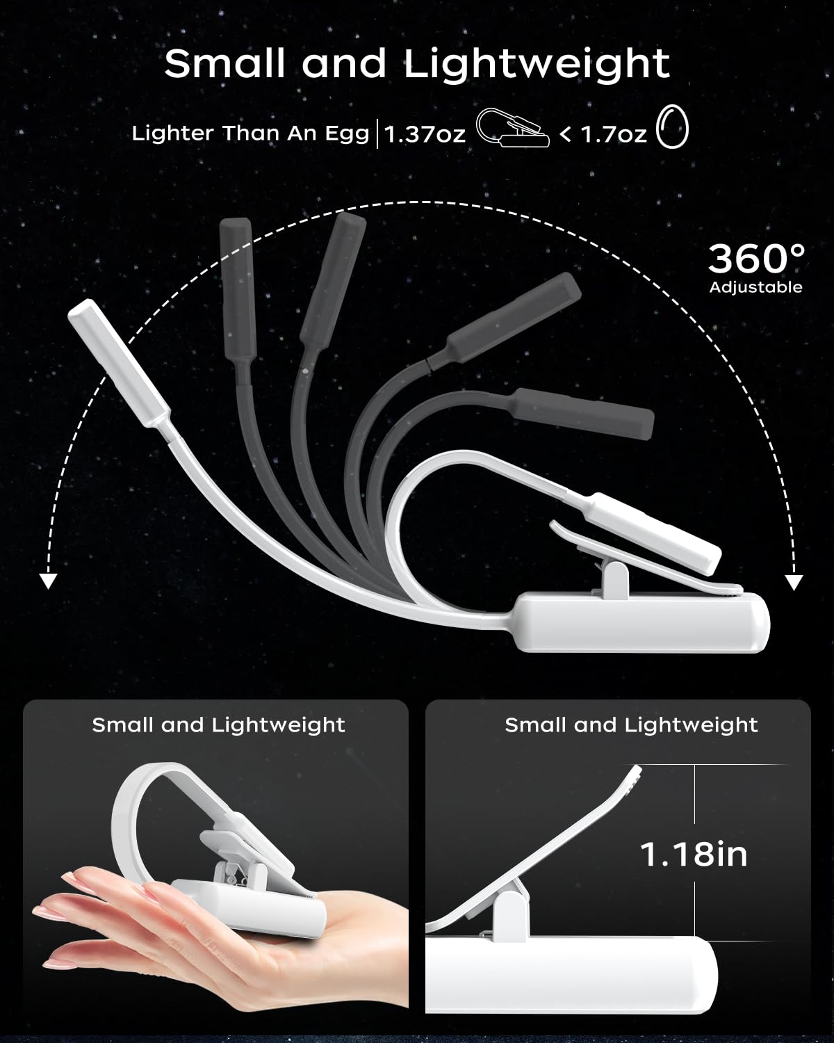 Lampe de lecture rechargeable, lampe de lecture LED, lampe de lecture avec protection des yeux, 3 couleurs, luminosité réglable en continu - 5