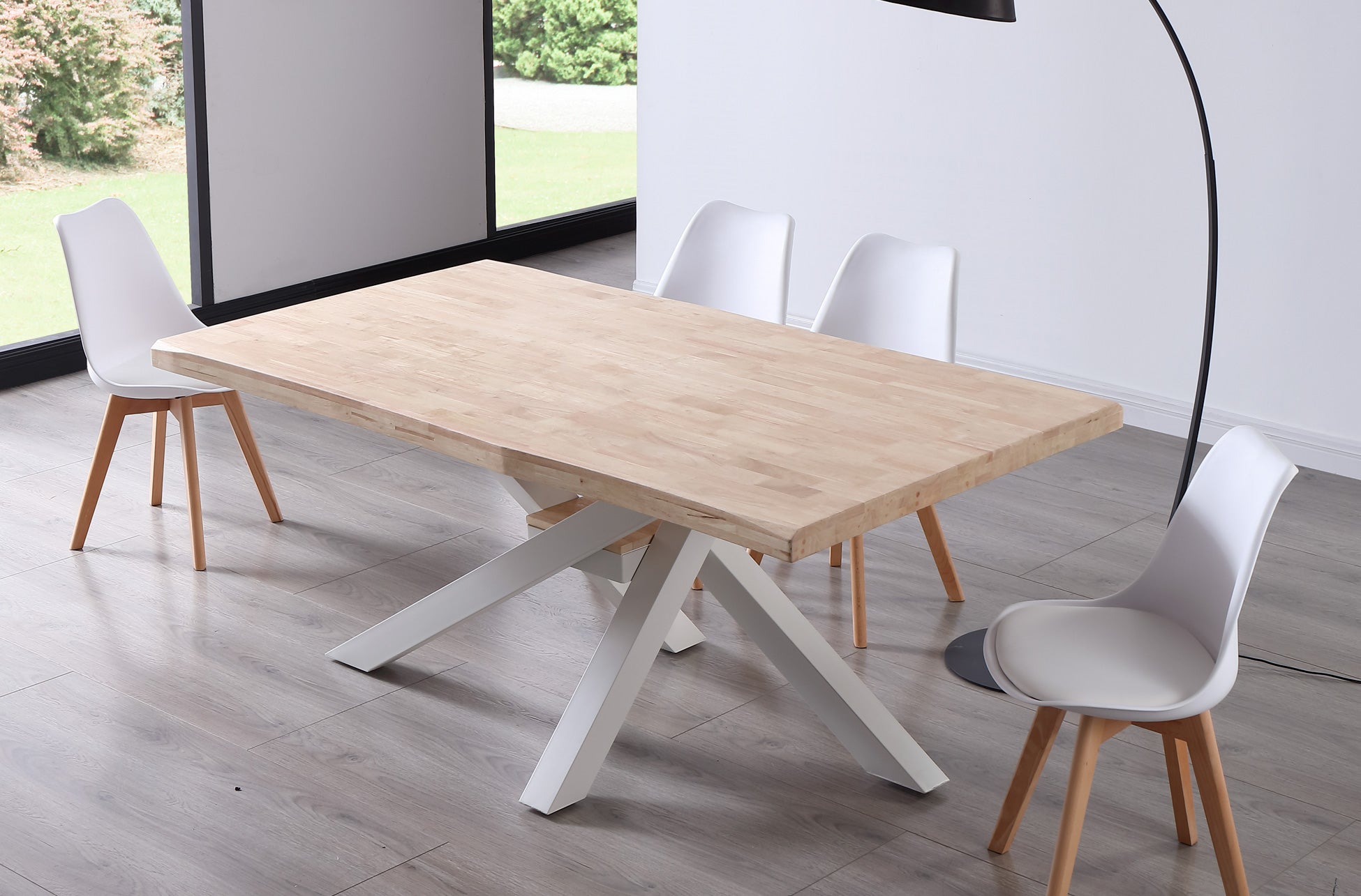 Table à manger rectangulaire en bois coloris chêne nordique pieds blanc - Longueur 180 x profondeur 100 x hauteur 76 cm - 2