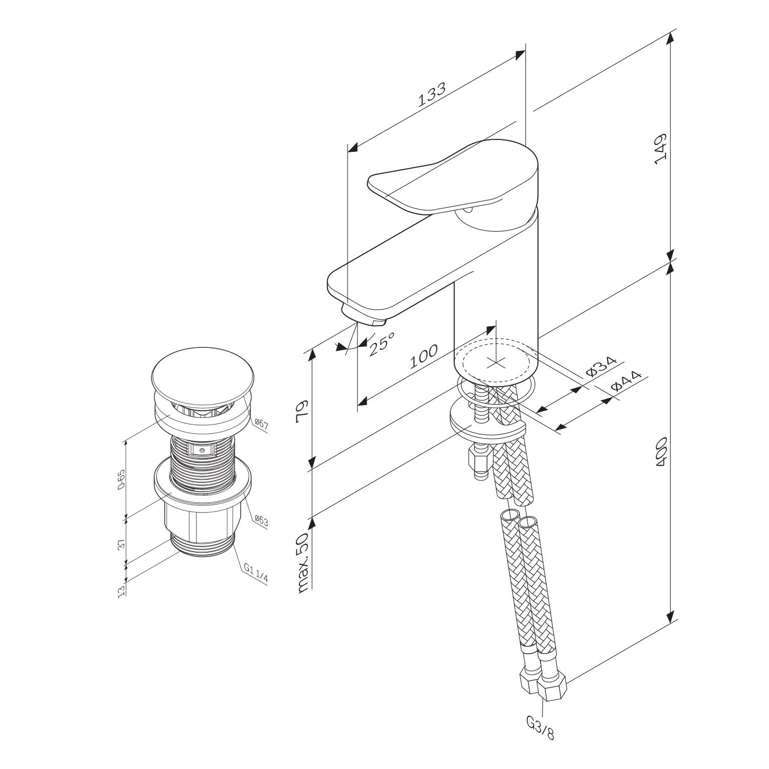 Mitigeur de lavabo Robinet Salle de Bain Robinet de lave-mains avec bonde clic clac, Chromé, taille S, FXA82100 AM.PM - 10