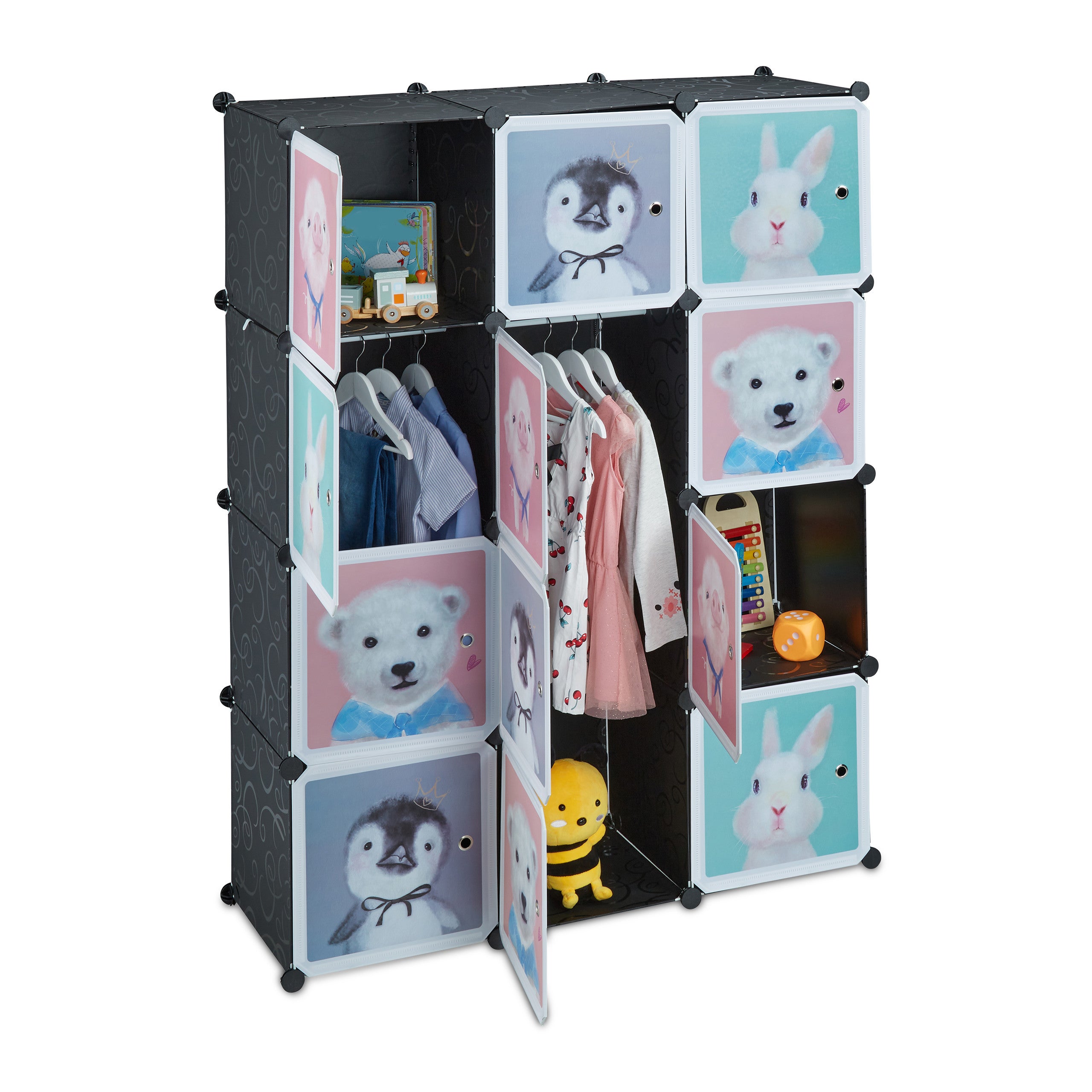Relaxdays Armoire chambre d'enfant, modulable, 2 tringle à vêtements