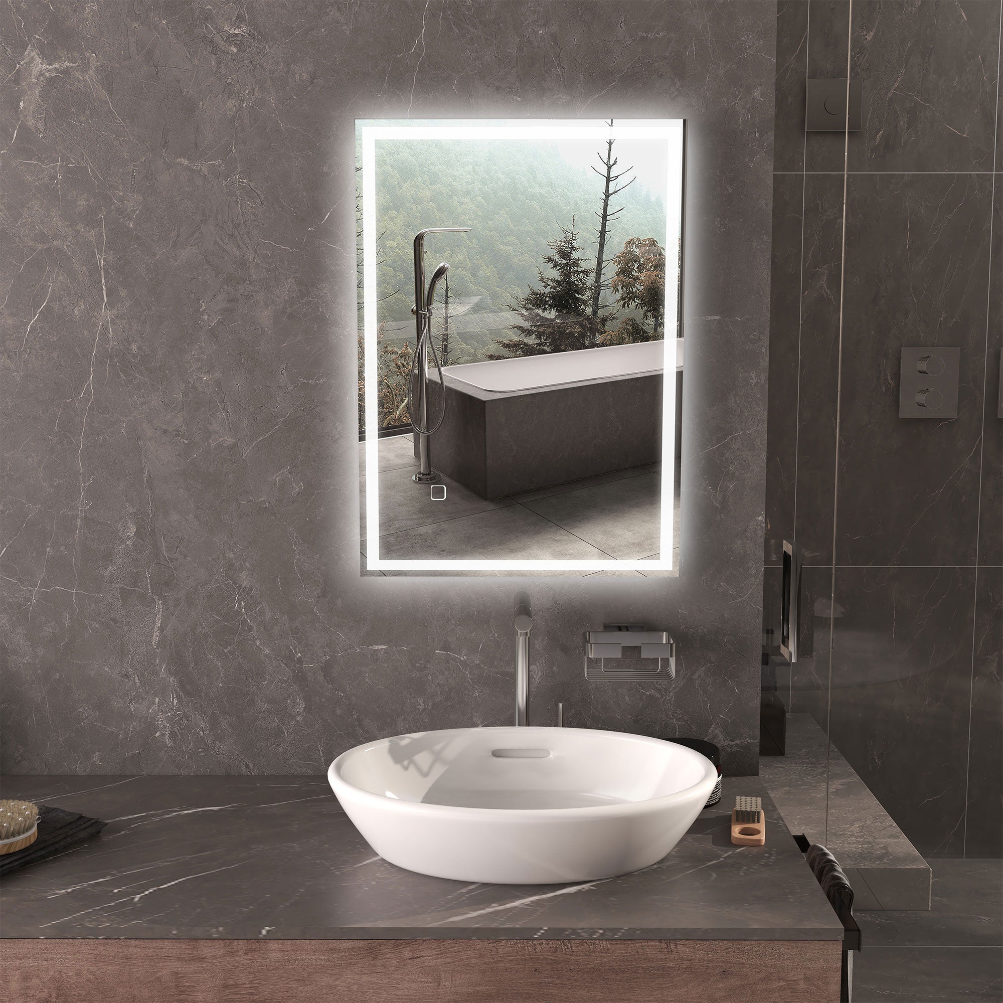 Miroir de salle de bain mural avec LED et interrupteur tactile, blanc ...