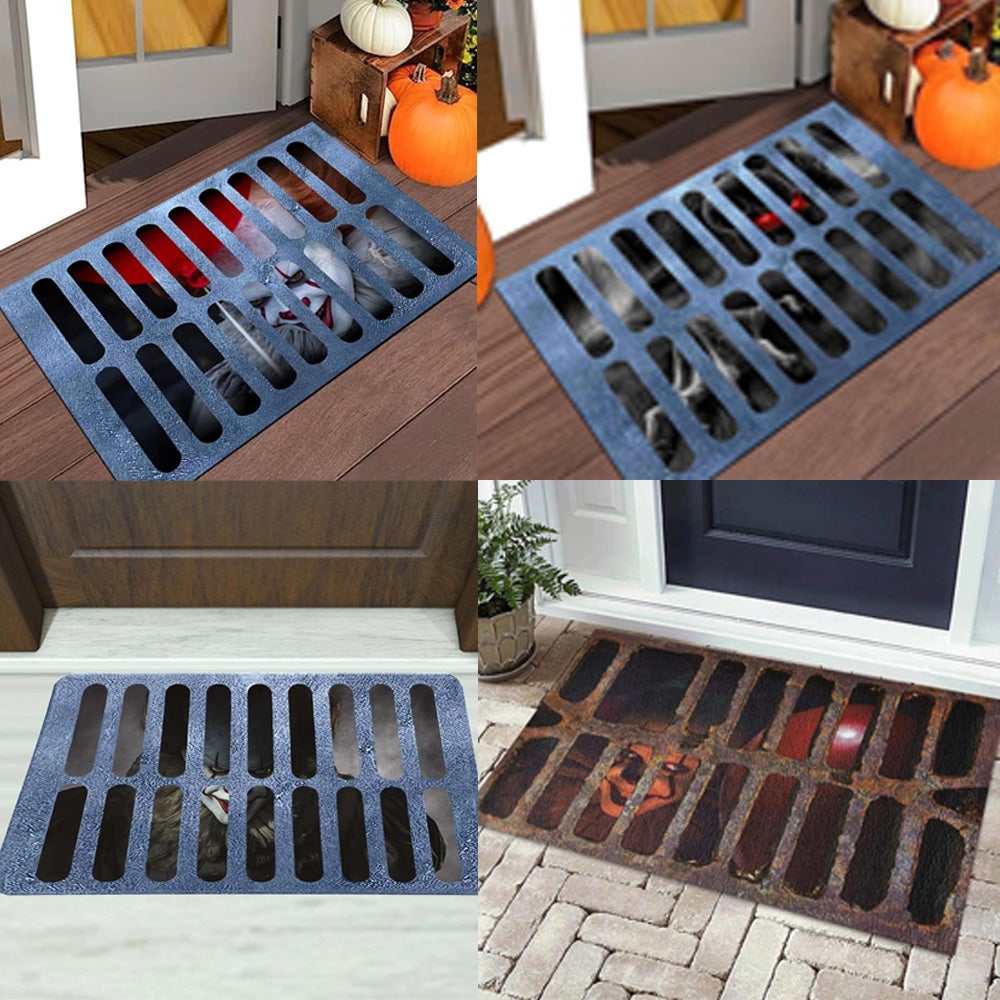 4 SZT. Halloweenowa Mata na Drzwi z Efektem 3D, Iluzja Horroru Klauna, Dekoracje, Antypoślizgowa Mata na Drzwi do Wewnątrz i na Zewnątrz