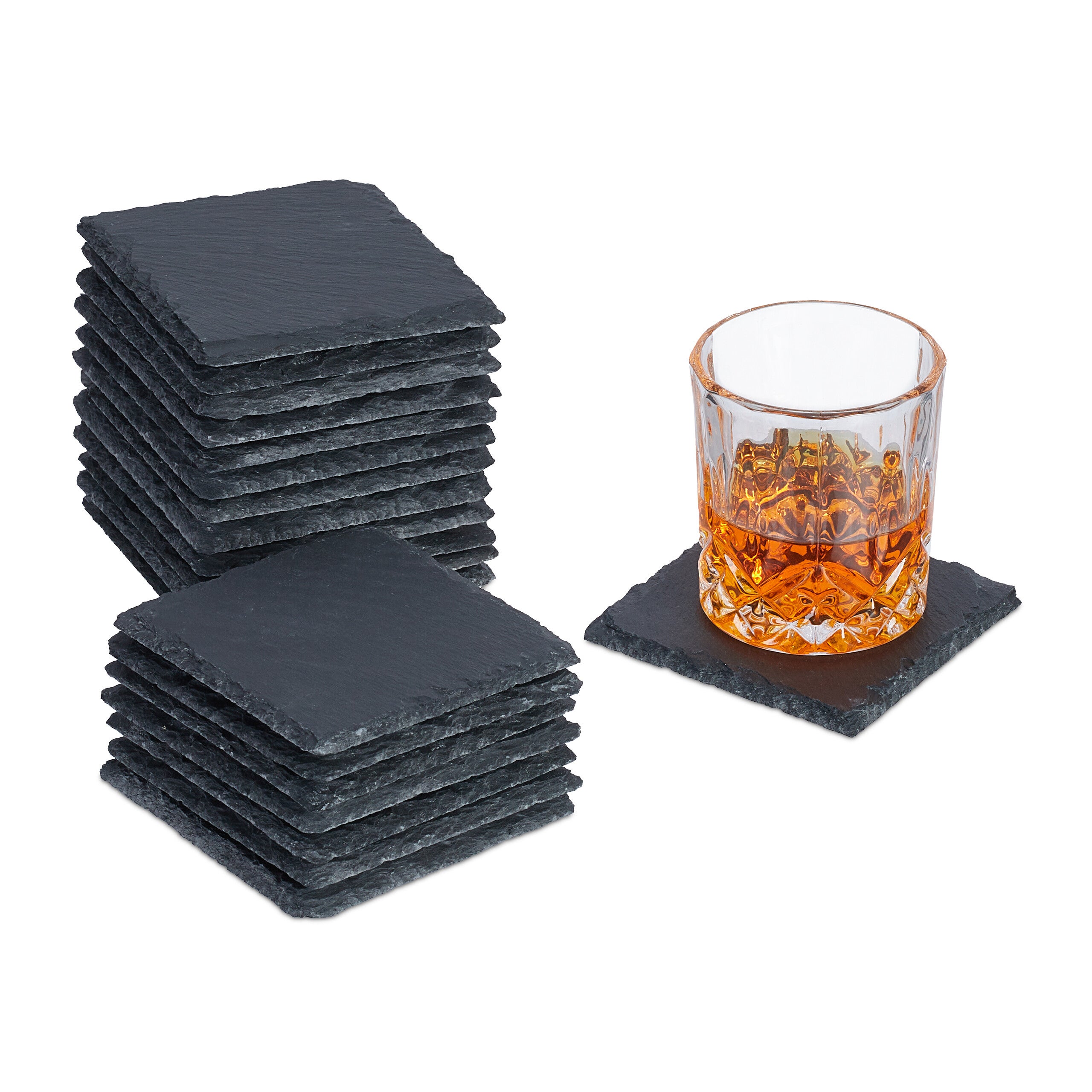 Lot De 20 Dessous De Verre Carrés En Ardoise Relaxdays 10x10 Cm - Anthracite Pour Boissons Et Raclette