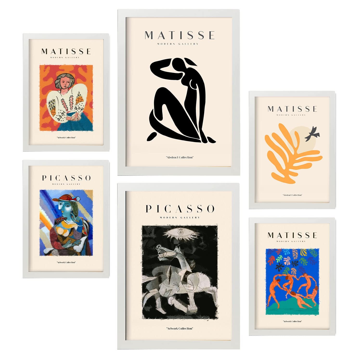 Nacnic set de 6 posters de picasso y matisse pinturas abstractas láminas de fauvismo y surrealismo para el diseño y tamaños a3 & a4 marcos blancos