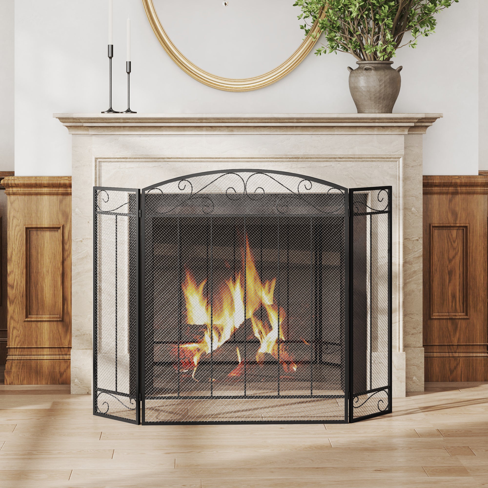 Grille De Cheminée Pare-étincelles Palazzo INT Style Vintage - Doré 70cm - Neuf
