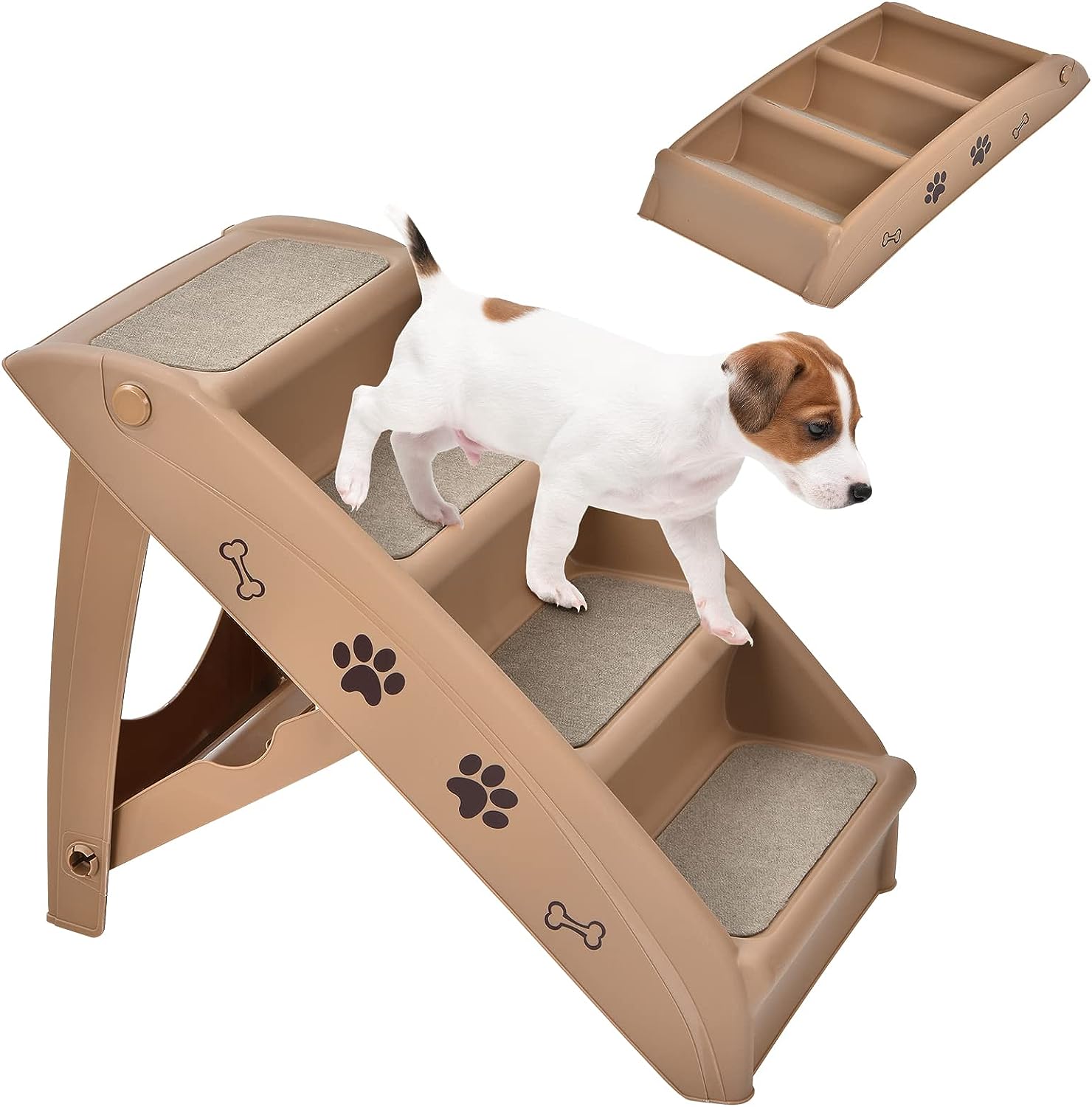 Escada dobrável para cães com 4 degraus, carga máxima de 60 kg, 64 x 39 x 49 cm, cor café - 6