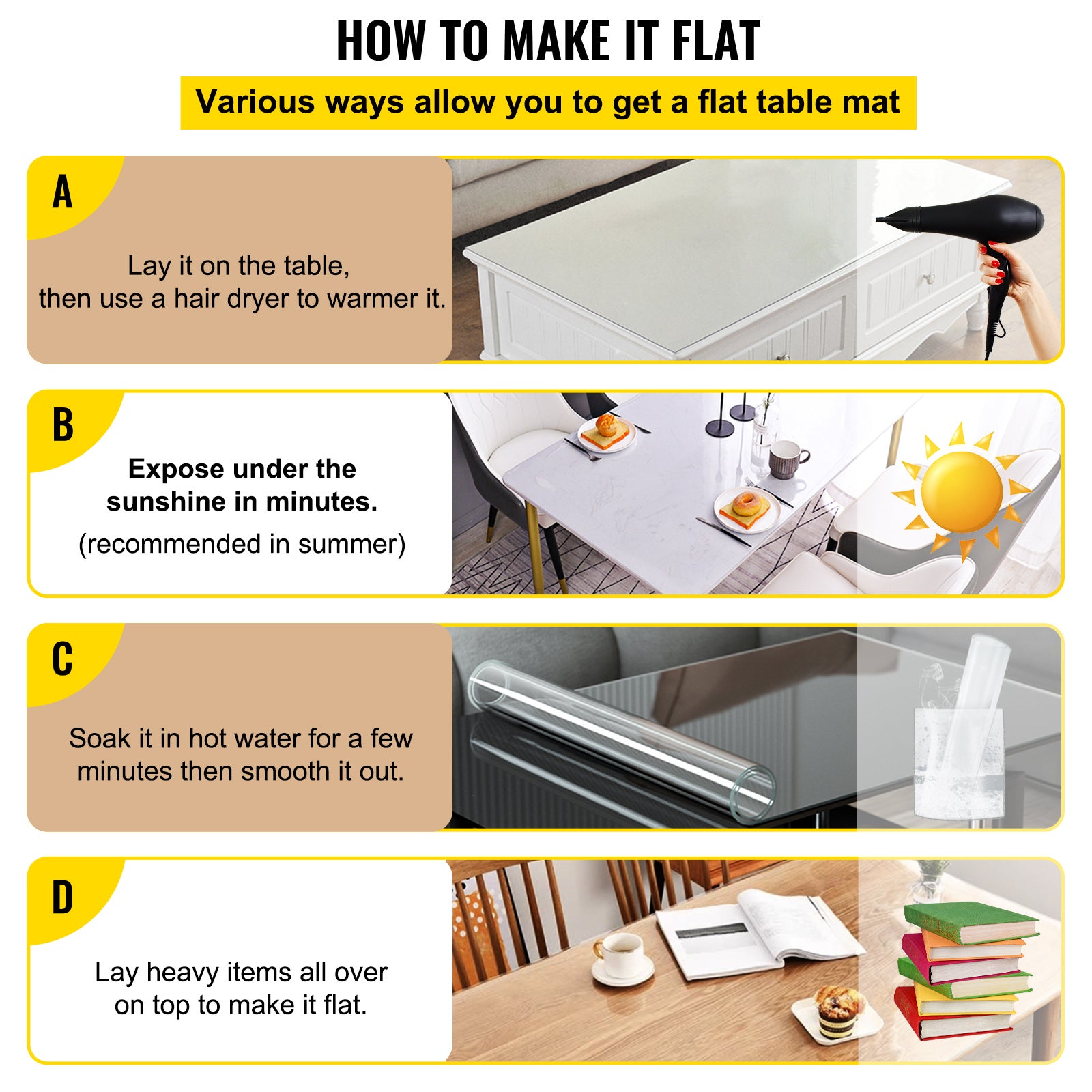 Nappe Rectangle Transparente VEVOR 91,4 x 152,4 cm Film de Table Transparent en PVC Épaisseur 1,5 mm Découper sur Mesure avec 2 Nappes de 30 x 46 cm - 6