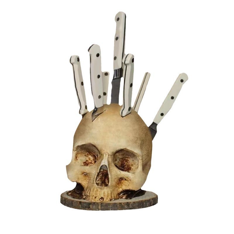 Porta cuchillos esqueleto, porta cuchillos calavera gótica, porta cuchillos de cocina, decoración mesa calavera halloween, porta cuchillos halloween