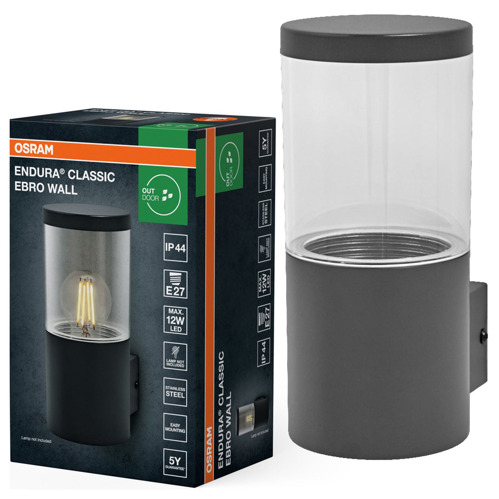 Kinkiet Ogrodowy Lampa Elewacyjna Zewnętrzna E27 Szary IP44 Endura Osram