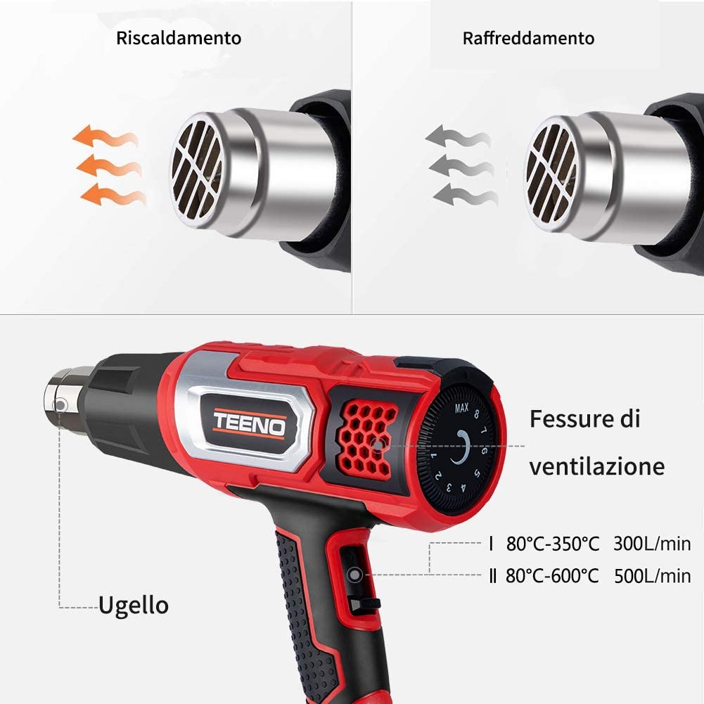 TEENO Décapeur thermique 2000W Pistolet à Air Chaud coffret avec 8 accessoires - 2