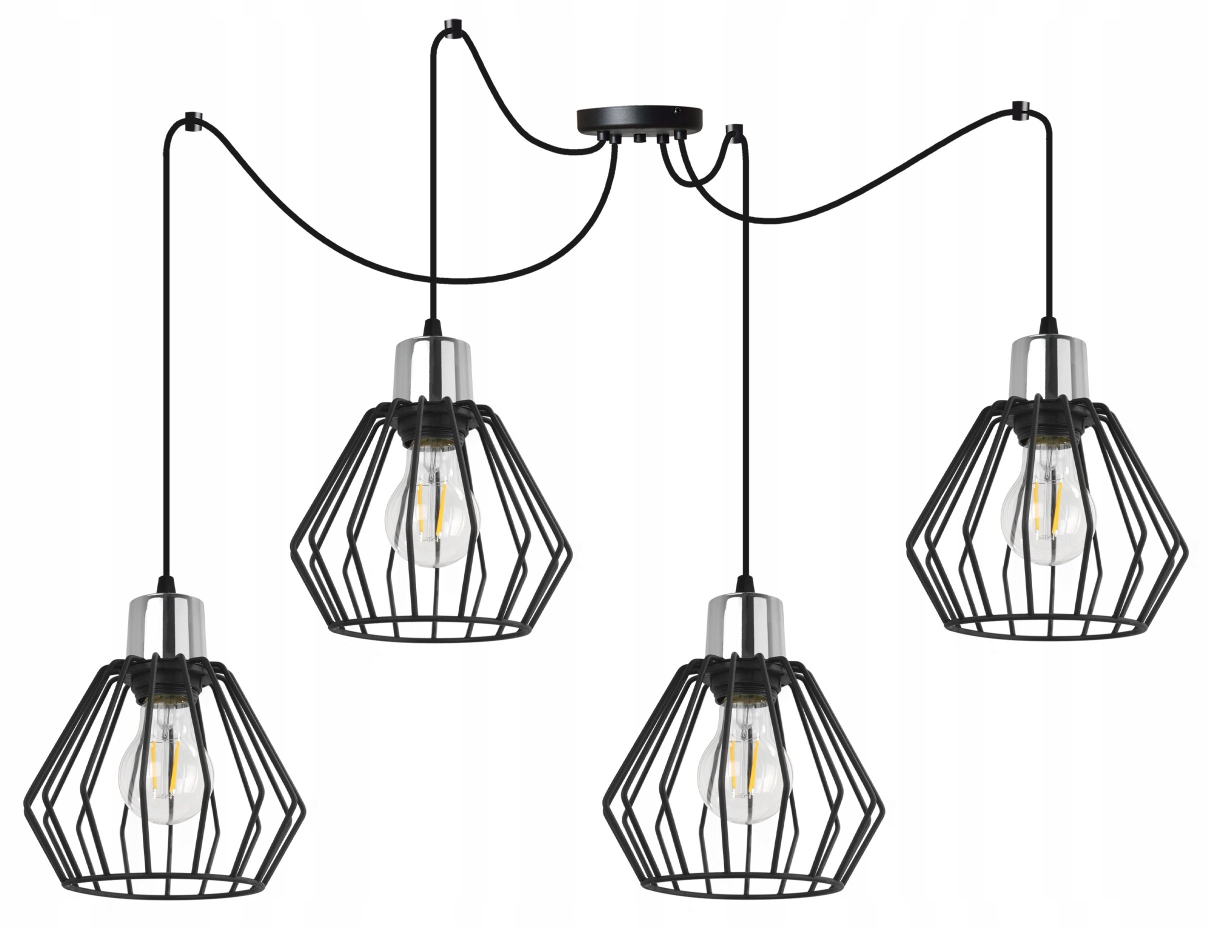 Lampa sufitowa wisząca classy Spider Nuvola 4xE14 klosz druciak srebrno/czarny Light Home LH