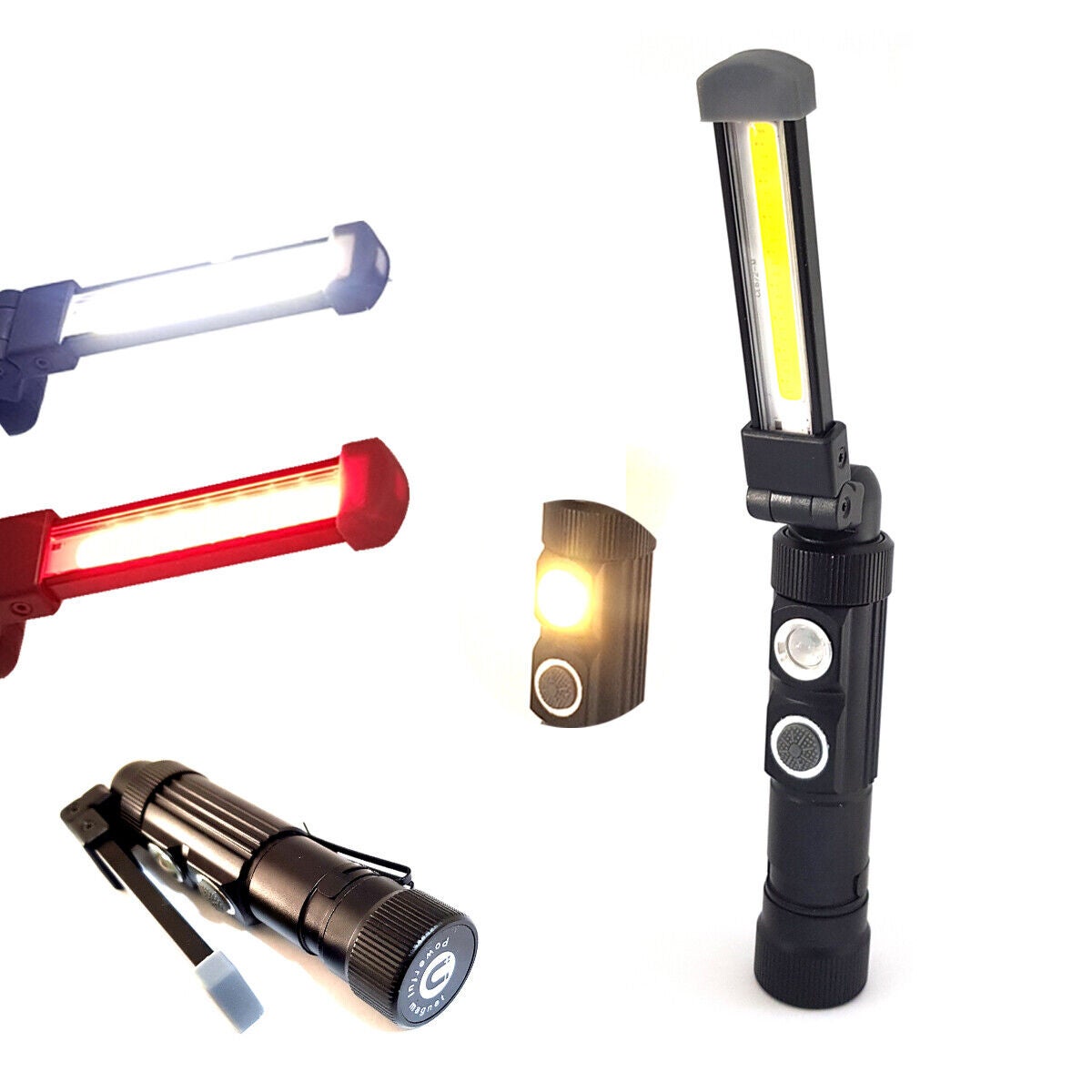 Torcia LED Magnetica 3 In 1 (bianca, UV, Rossa) Ricaricabile USB Con Batteria 18650