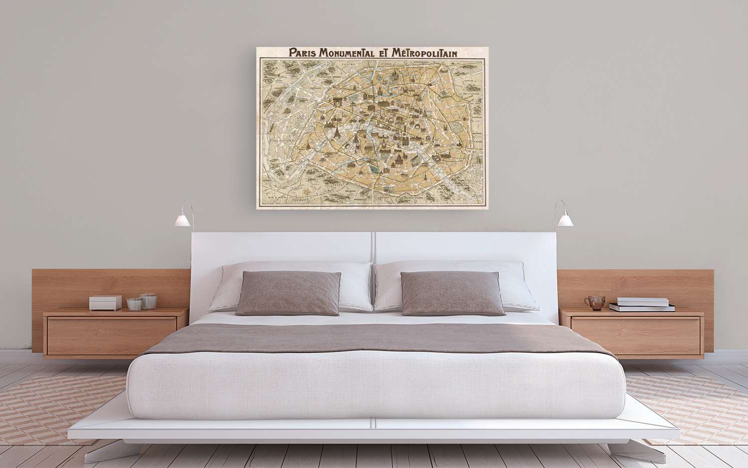 Plan de Paris, impression sur toile - Anonyme, Paris Monumental et Métropolitain, 1932 - 80x60 cm - 3