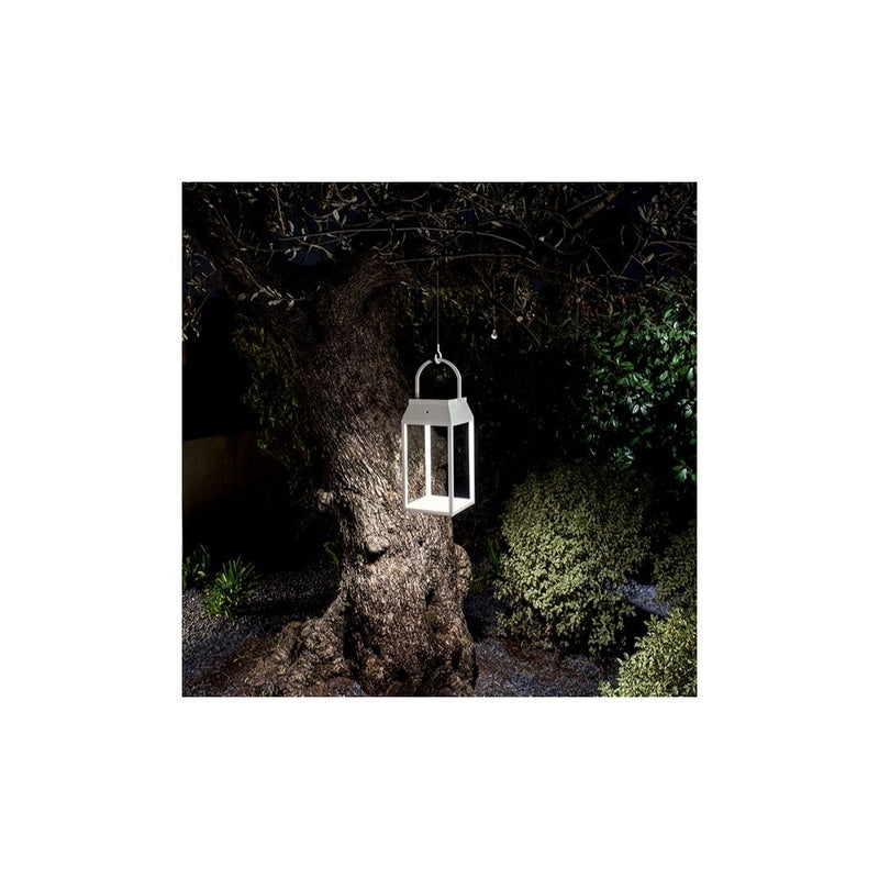 Lampa solarna i akumulatorowa LANTERNA do użytku wewnątrz i na zewnątrz firmy Perenz w kolorze matowej bieli.