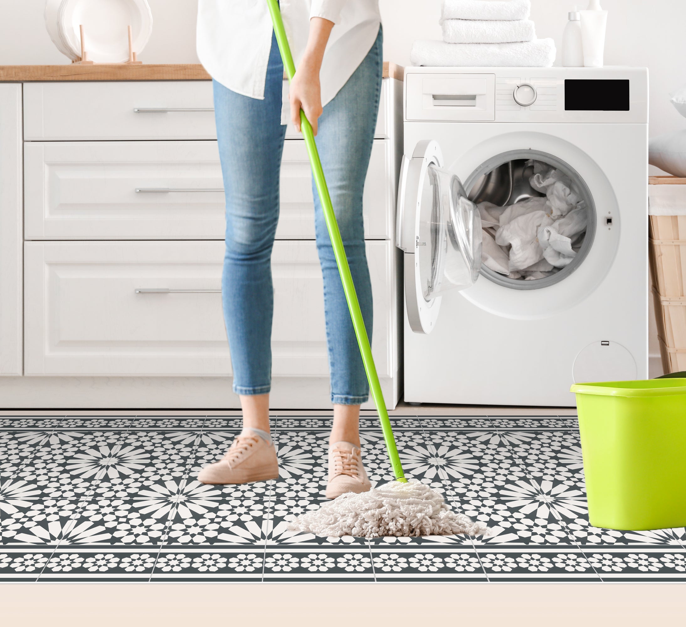 Tapis antidérapant en vinyle Samara gris oscuro 133x200 cm - PVC imprimé, lavable, ignifuge, pour le salon ou la cuisine, style hydraulique, gris - 5