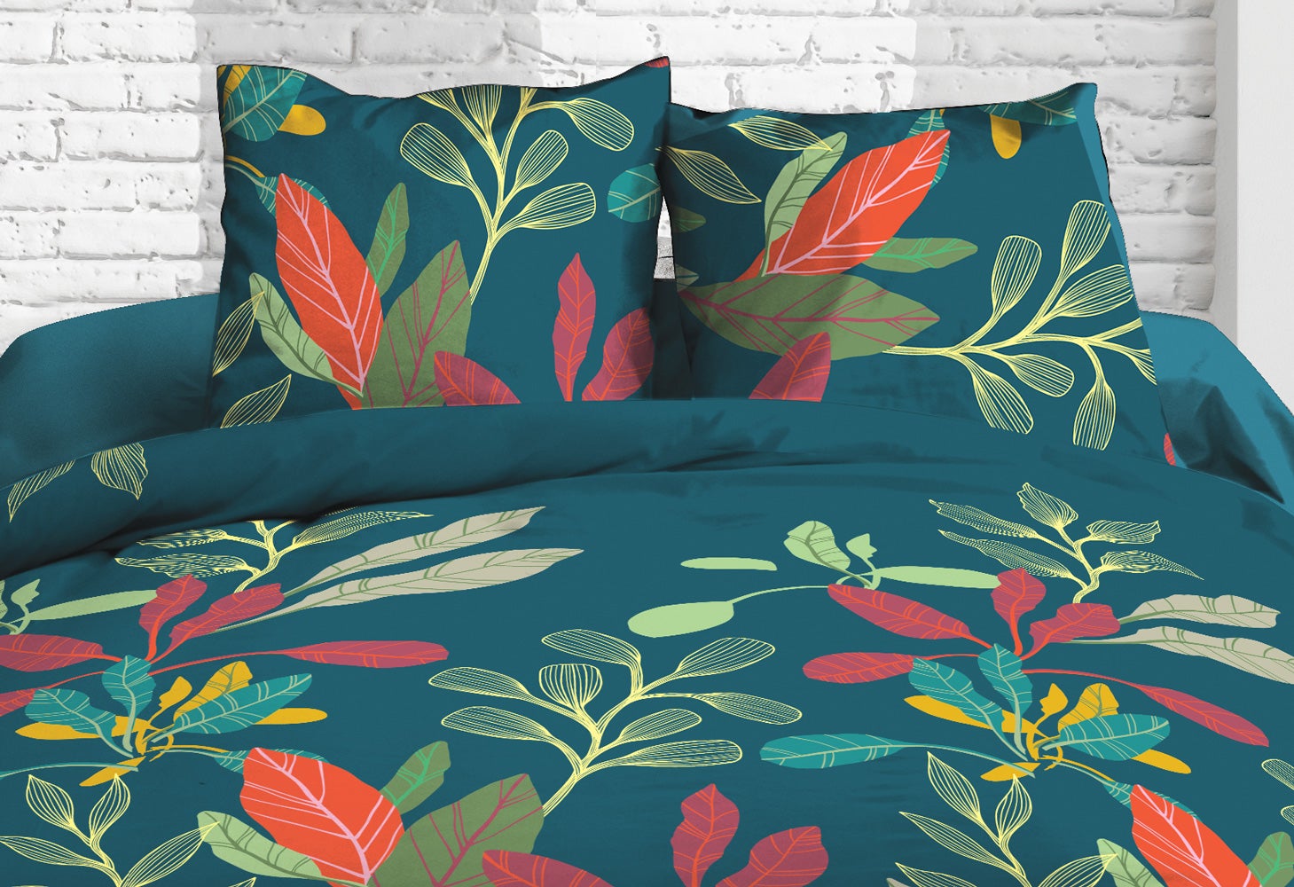 Parure Drap plat + drap-housse 160x200 + 2 T - Pur coton 57 fils - Acapulco - 3