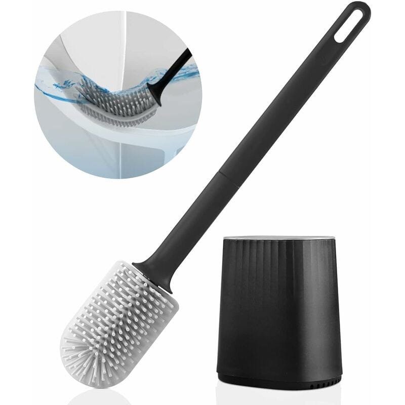 Brosse De Toilettes En Silicone Avec Support - Tête Plate Et Pointue Pour Coins - Design Hygiénique Sans Odeur - Support Mural Ou Sol