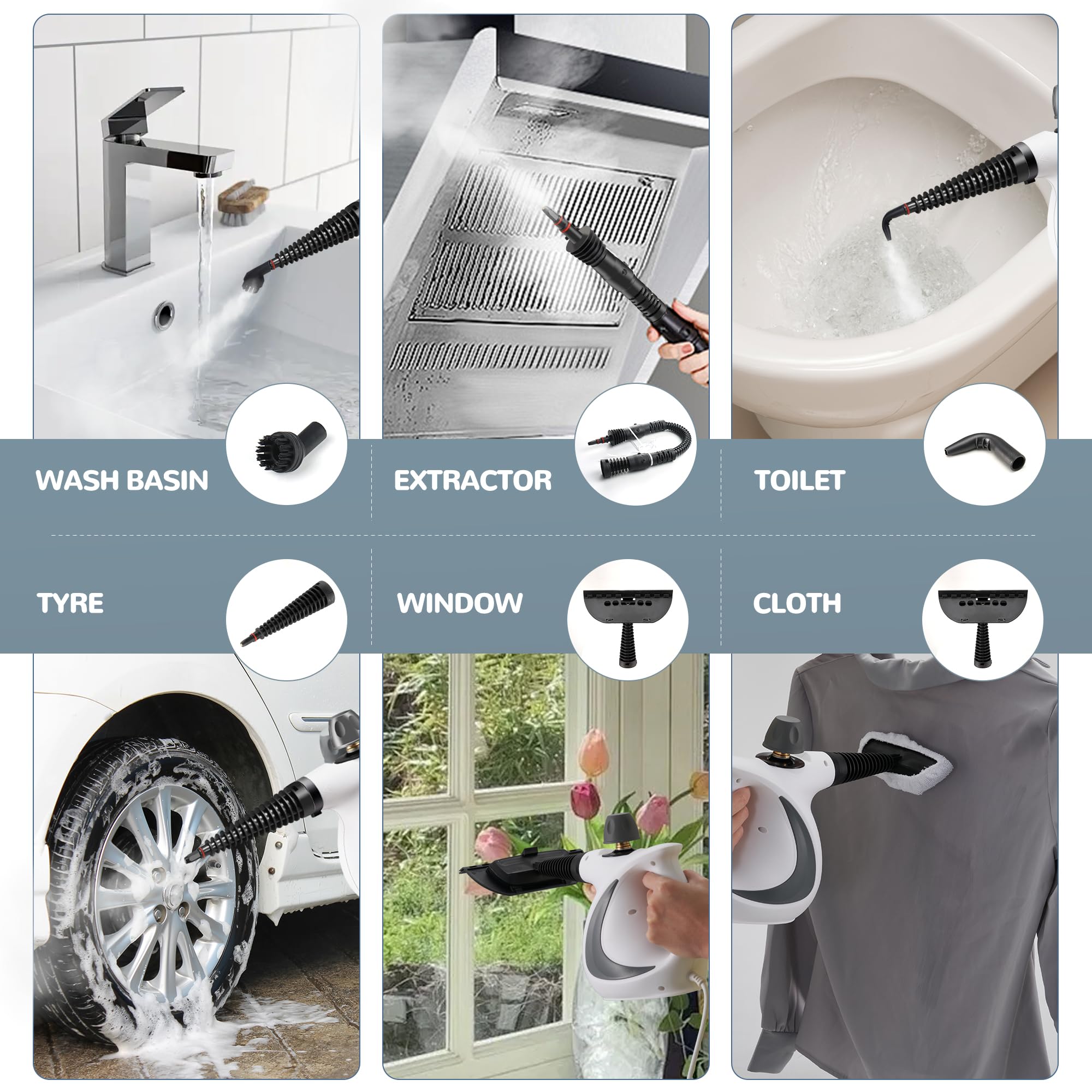 Nettoyeur vapeur portatif à pression avec 9 accessoires, nettoyeur vapeur portable pour le nettoyage - 4