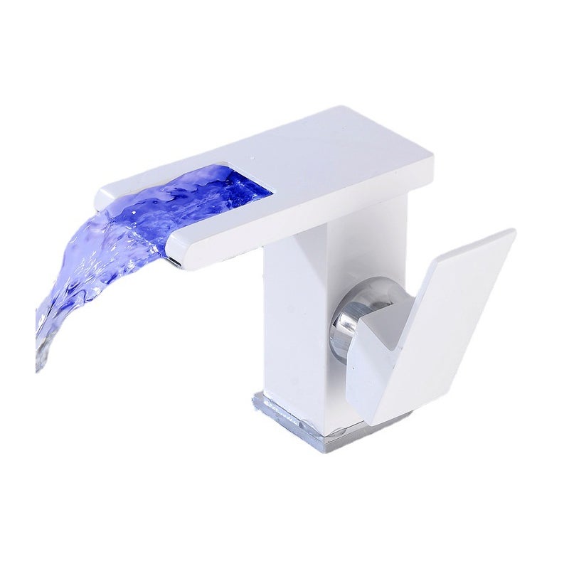 Bateria łazienkowa LED typu wodospad (biała), nowoczesny, elegancki design, złoty mosiężny kran mieszający, dostępna ciepła i zimna woda, 3 zmiany