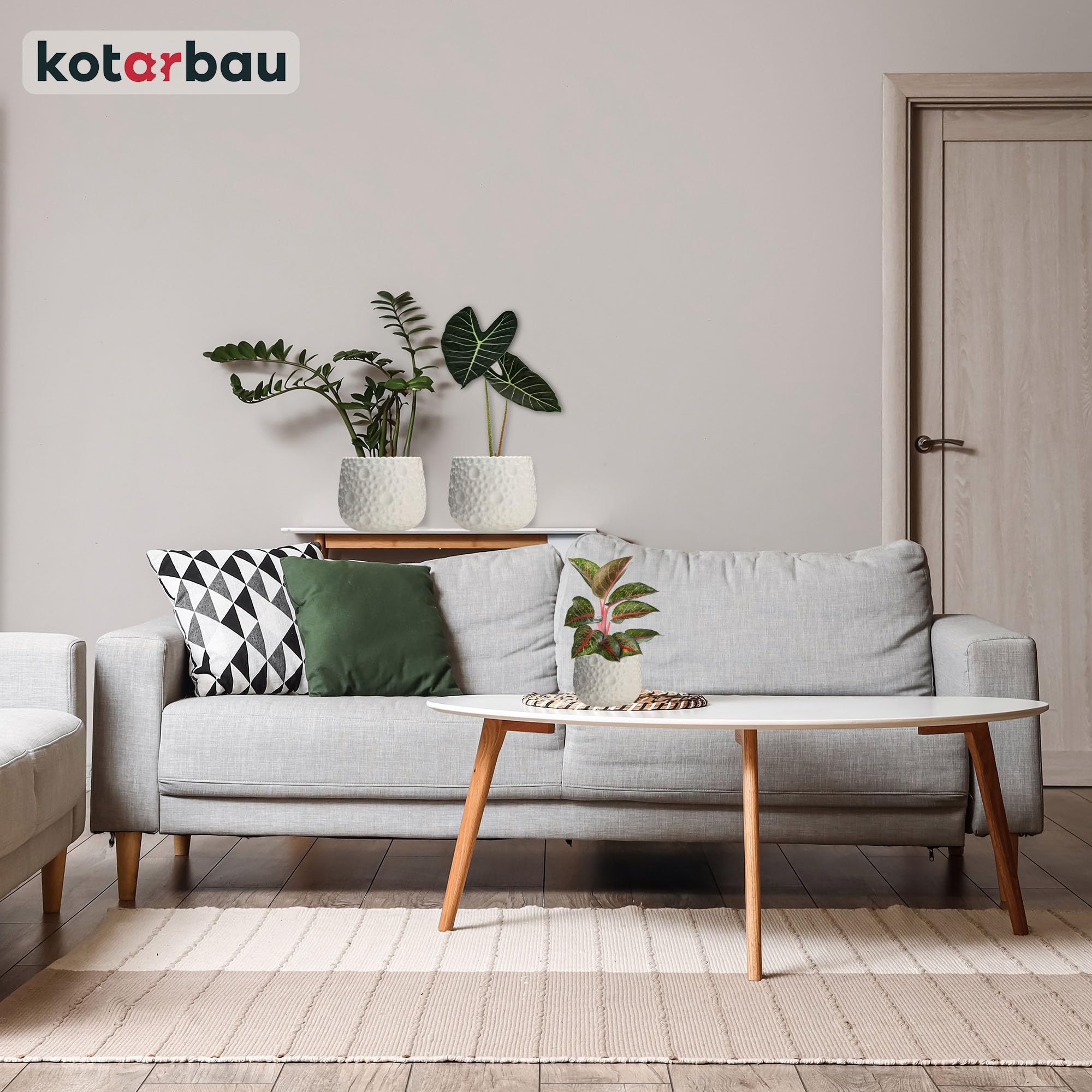 Lot de 2 Pots de Fleurs Ronds en Céramique, Diamètre : 12 cm, Hauteur : 12,5 cm, Blanc, Cache-Pot pour Plantes d'Intérieur - KOTARBAU - 2