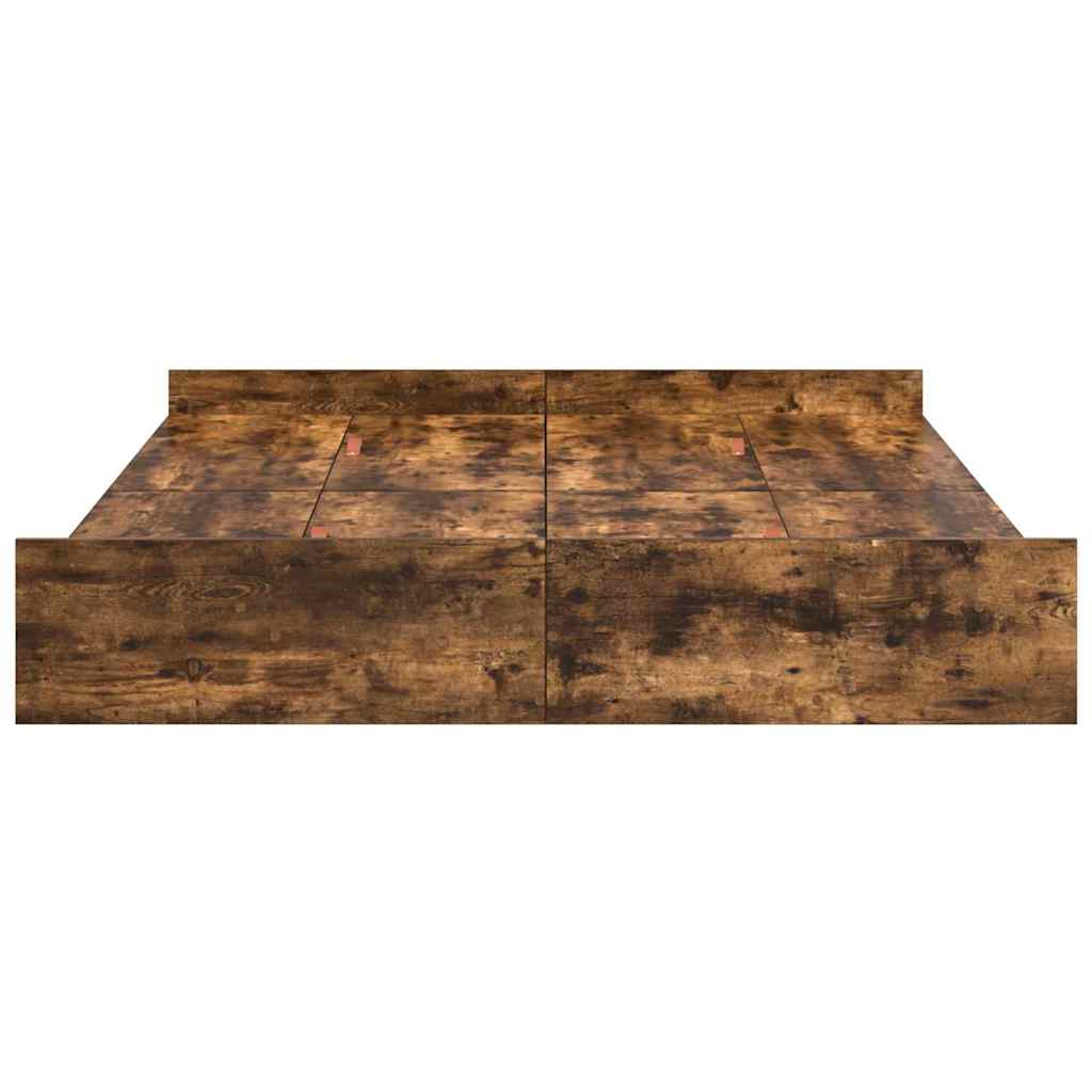 Cadre de lit avec rangement et tiroir, chêne fumé, pour la chambre, 150 × 200 cm - 6