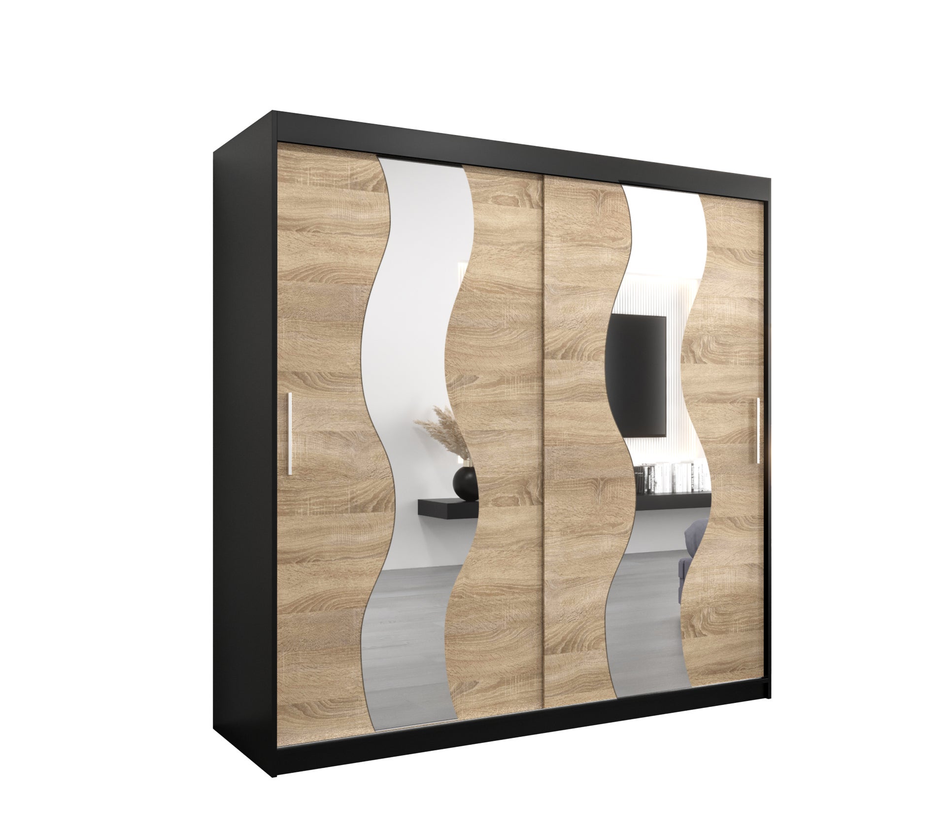 Szafa przesuwna garderoba SEWILLA 200 x 62 x 200 cm Czarny + Sonoma - Abiks Meble