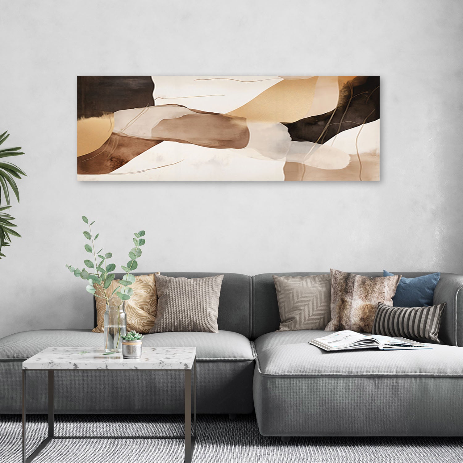 Tableau moderne Minimalisme abstrait Brun 90x30 - 2