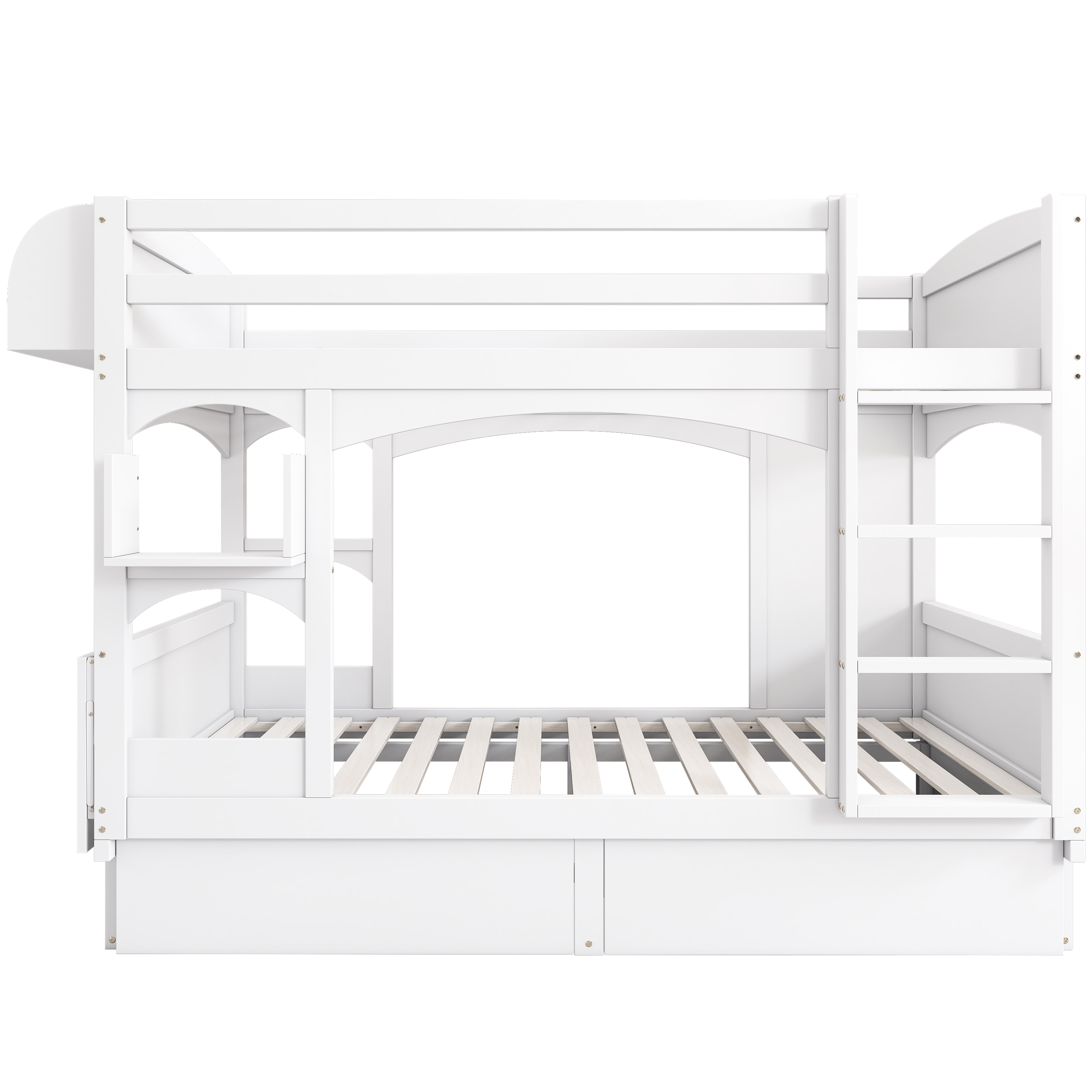 Lit superposé en bois et MDF - 90x200 cm - avec 2 tiroirs et bureau pliable - Blanc(sans matelas) - 4