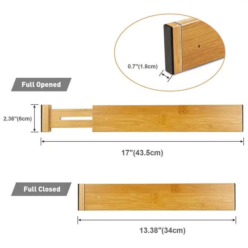 4 séparateurs de tiroir en bois réglables et extensibles pour les vêtements et l'organisation de la maison - Parfait pour la commode, 17 pouces - 2