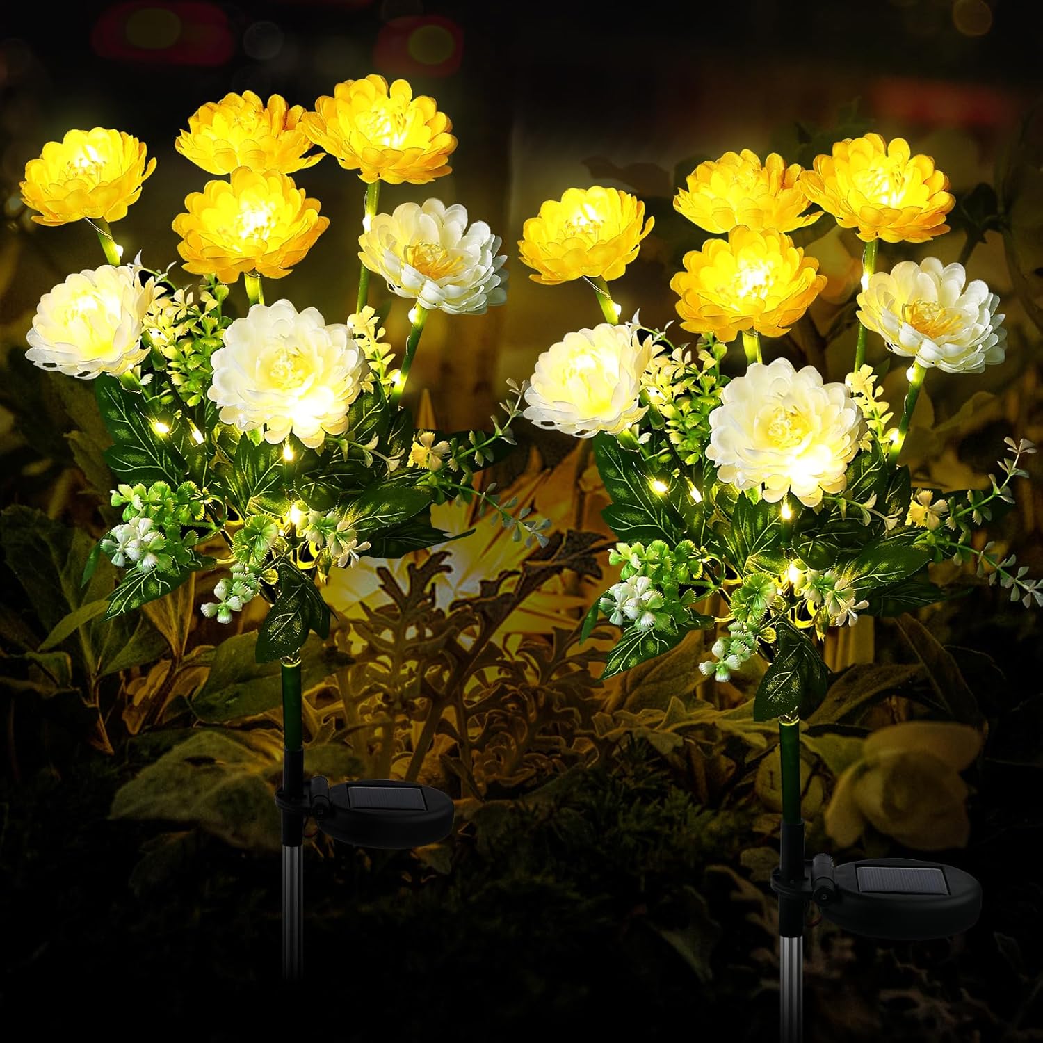 Zewnętrzne lampy solarne - Zestaw 2 solarnych lamp ogrodowych przebiśnieg, wodoodporne lampy solarne ogrodowe, z 7 małymi przebiśniegami