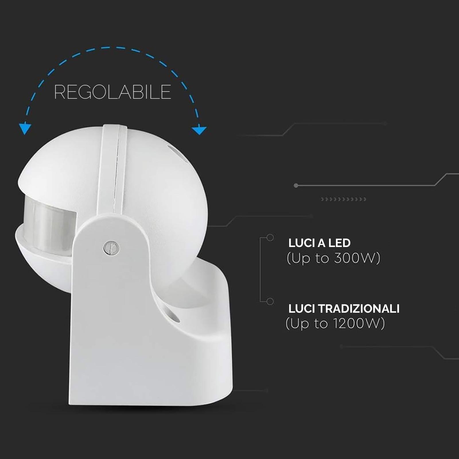 FLEX – détecteur de mouvement mural infrarouge, capteur 180 degrés, IP44, lumières LED, interrupteur, minuterie, arrêt, 230V, BLANC - 3