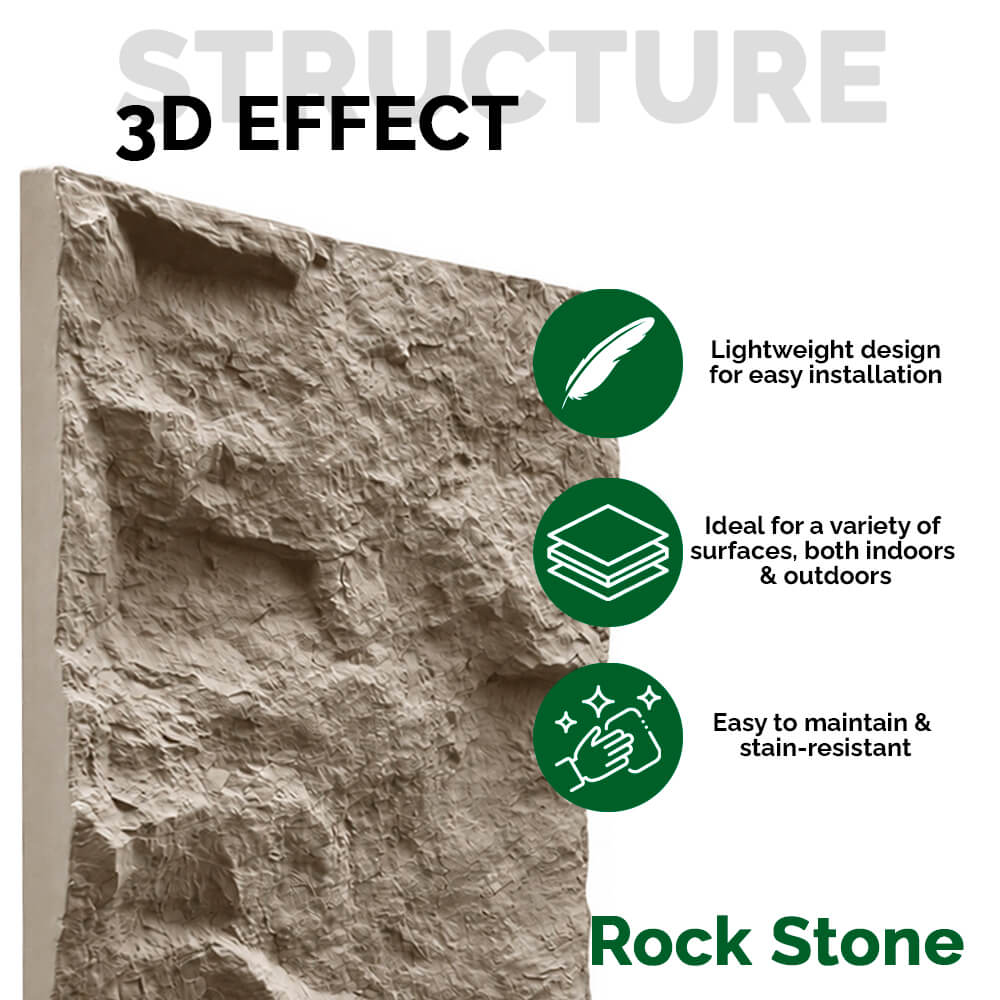Pack 6 Panneaux Muraux 3D Rock Stone Marron 120x60 cm - Revêtement Décoratif en PU HD - 7