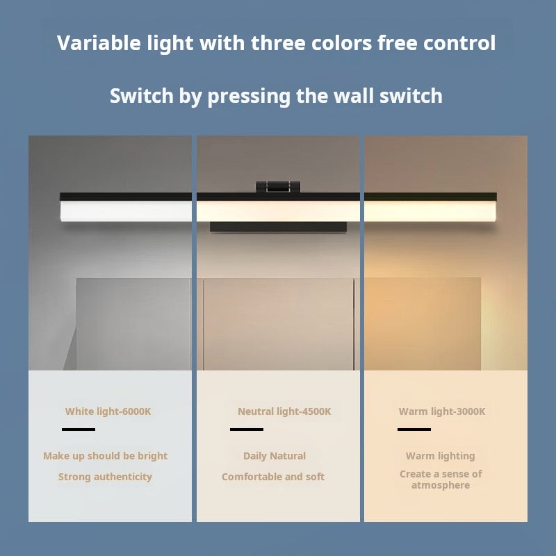 Biała lampa łazienkowa LED, lampka nocna, 3000 K/4500 K/6000 K, 3-kolorowa, 8 W, 100-265 V, regulacja góra-dół, 40 cm - 3