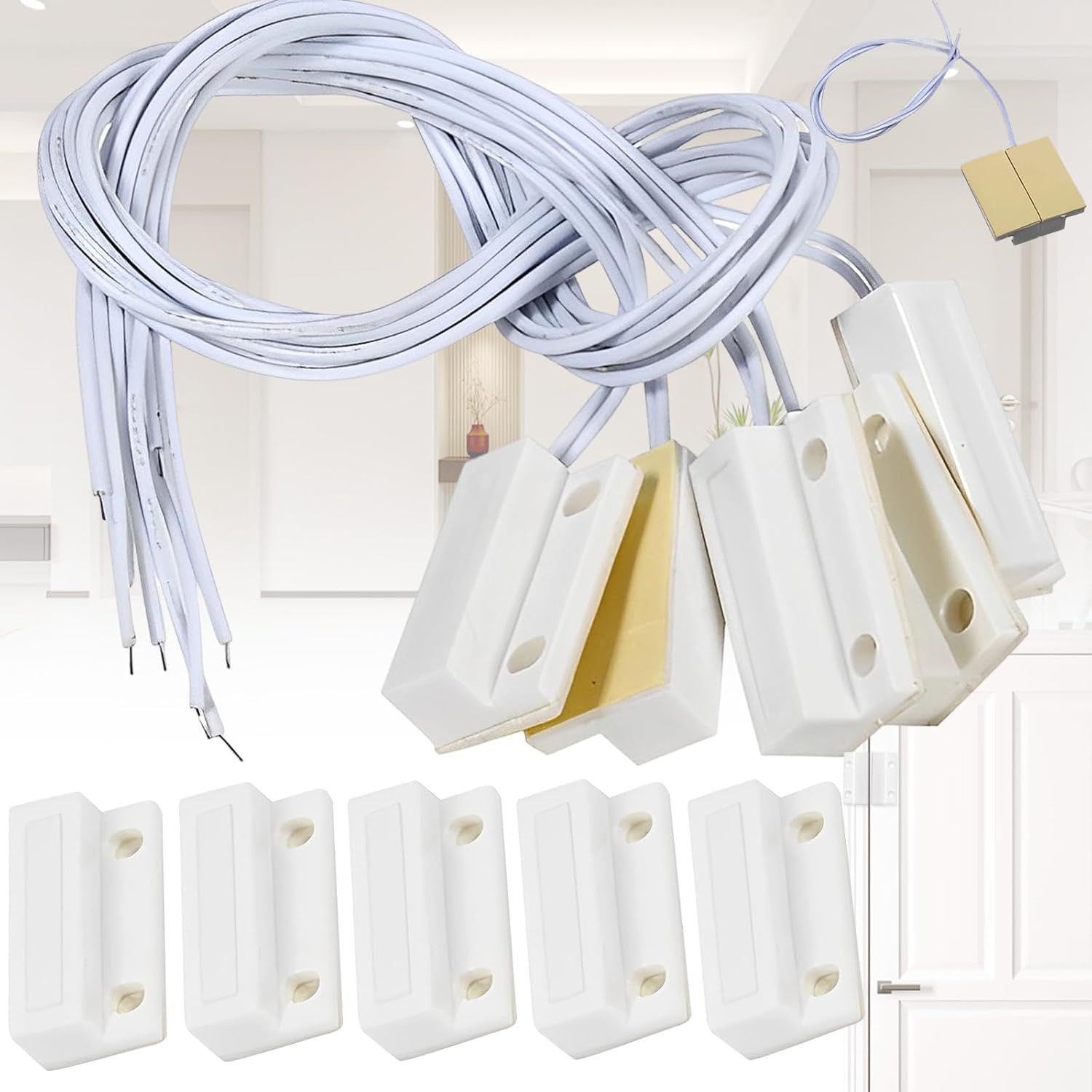 5 Magnetycznych Czujników Drzwi/Okien – Mini Alarm Bezpieczeństwa, System Kontaktowy ABS, Format 27×14×8 mm