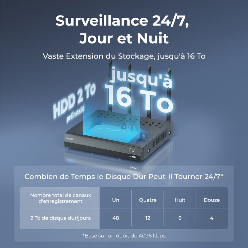 Caméra de surveillance 12CH 2To WiFi NVR filaire, Reolink - 3