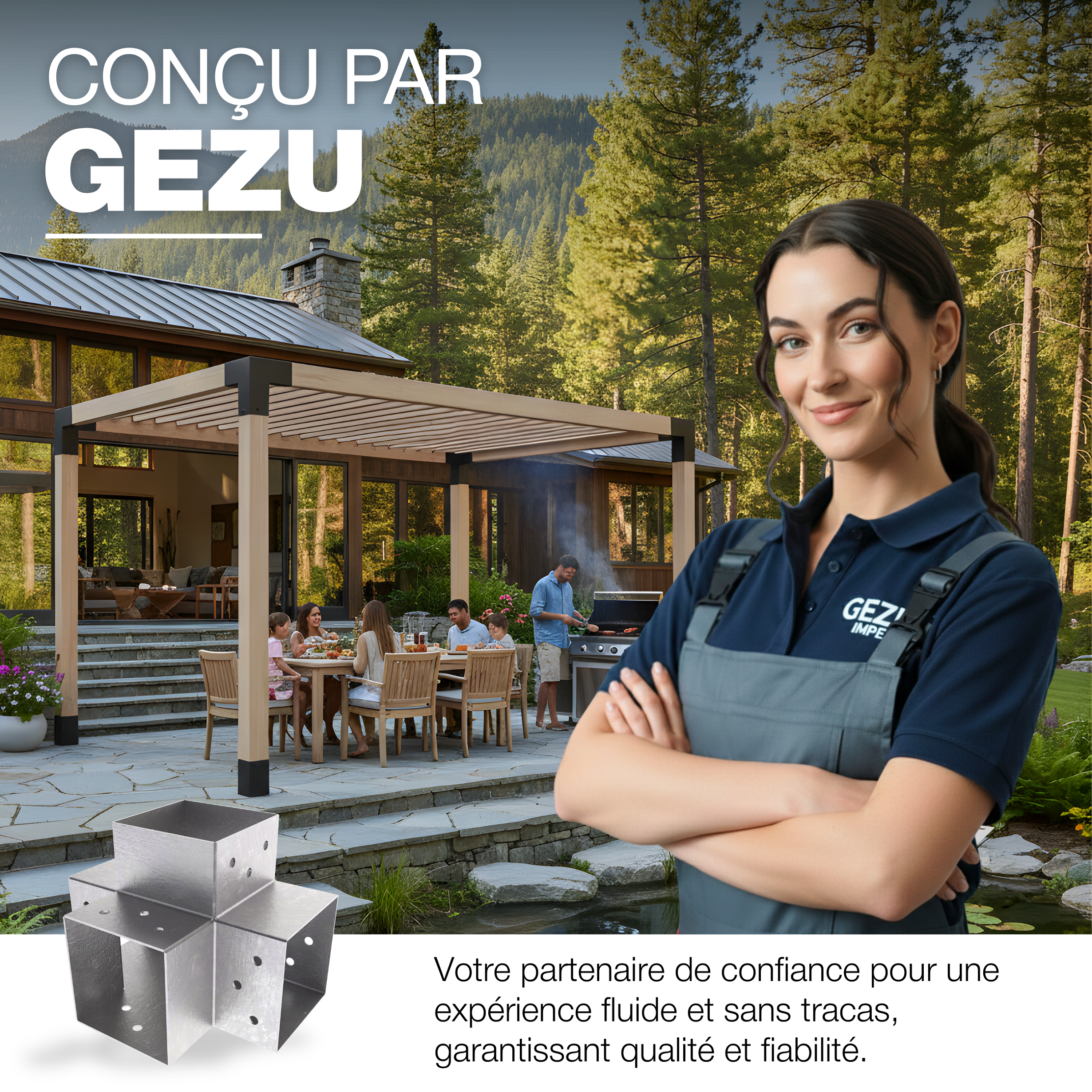 Connecteur de Poteau X 71x71 mm Galvanisé à Chaud Lot de 4 Pergola Connecteur D’Angle 4 Voies Pavilon Support Bricolage Menuiserie GeZu Impex - 7