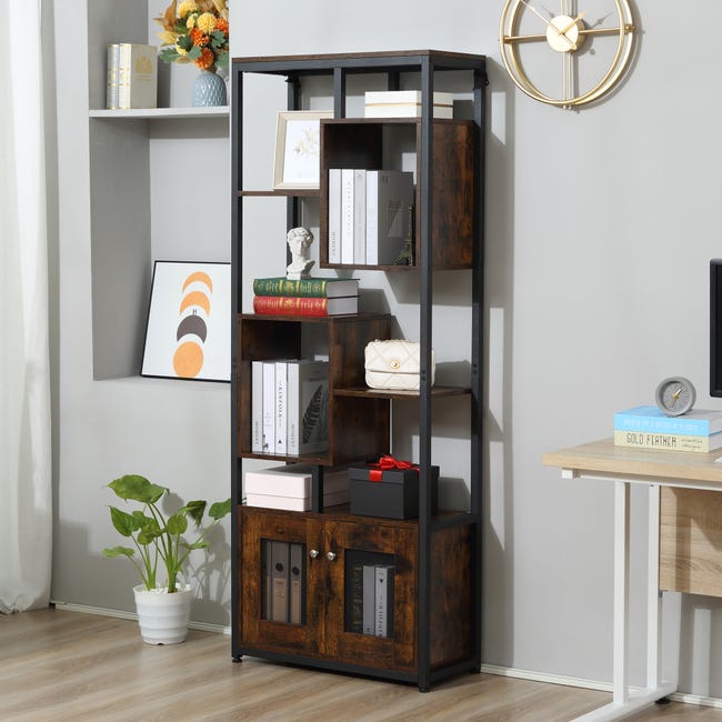 Libreria GILLAS A 3 Ripiani Con Armadietto, In Metallo, Colore Marrone Rustico, Modulo Estraibile, Per Soggiorno E Ufficio