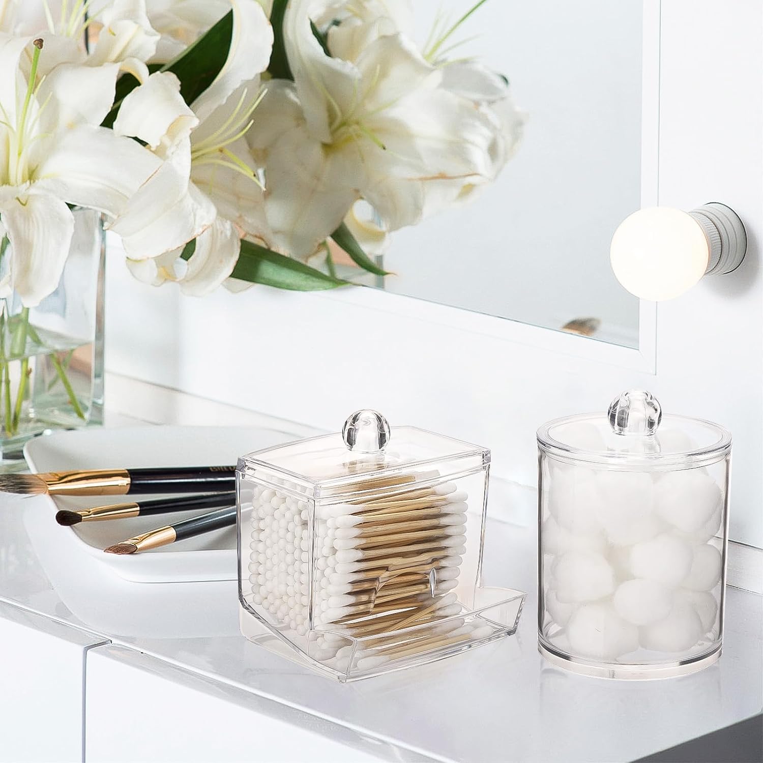 Distributeur de cotons-tiges, récipient de salle de bain, pot de rangement en plastique transparent pour ranger les cotons-tiges et les cure-dents. - 6