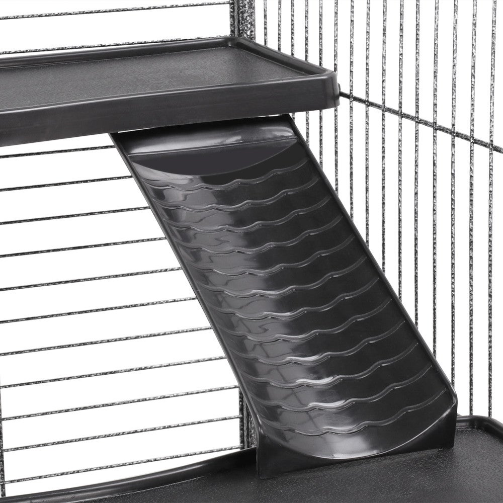 Cage pour Petits Animaux en Métal Multi Niveaux avec 5 Rampes, 5 Plateformes et 3 Portes, Noir Yaheetech - 6