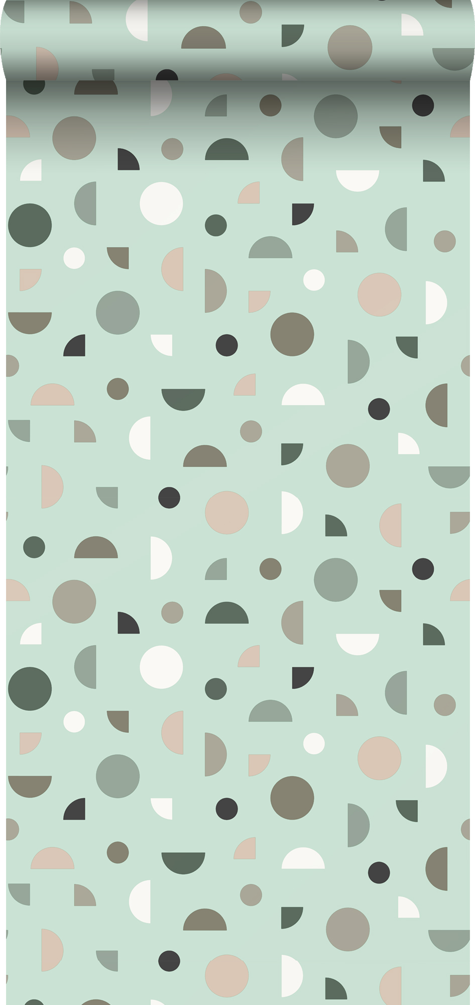 Papel pintado motivo gráfico menta verde, rosa suave y blanco - 0,53 x 10,05 m - estahome